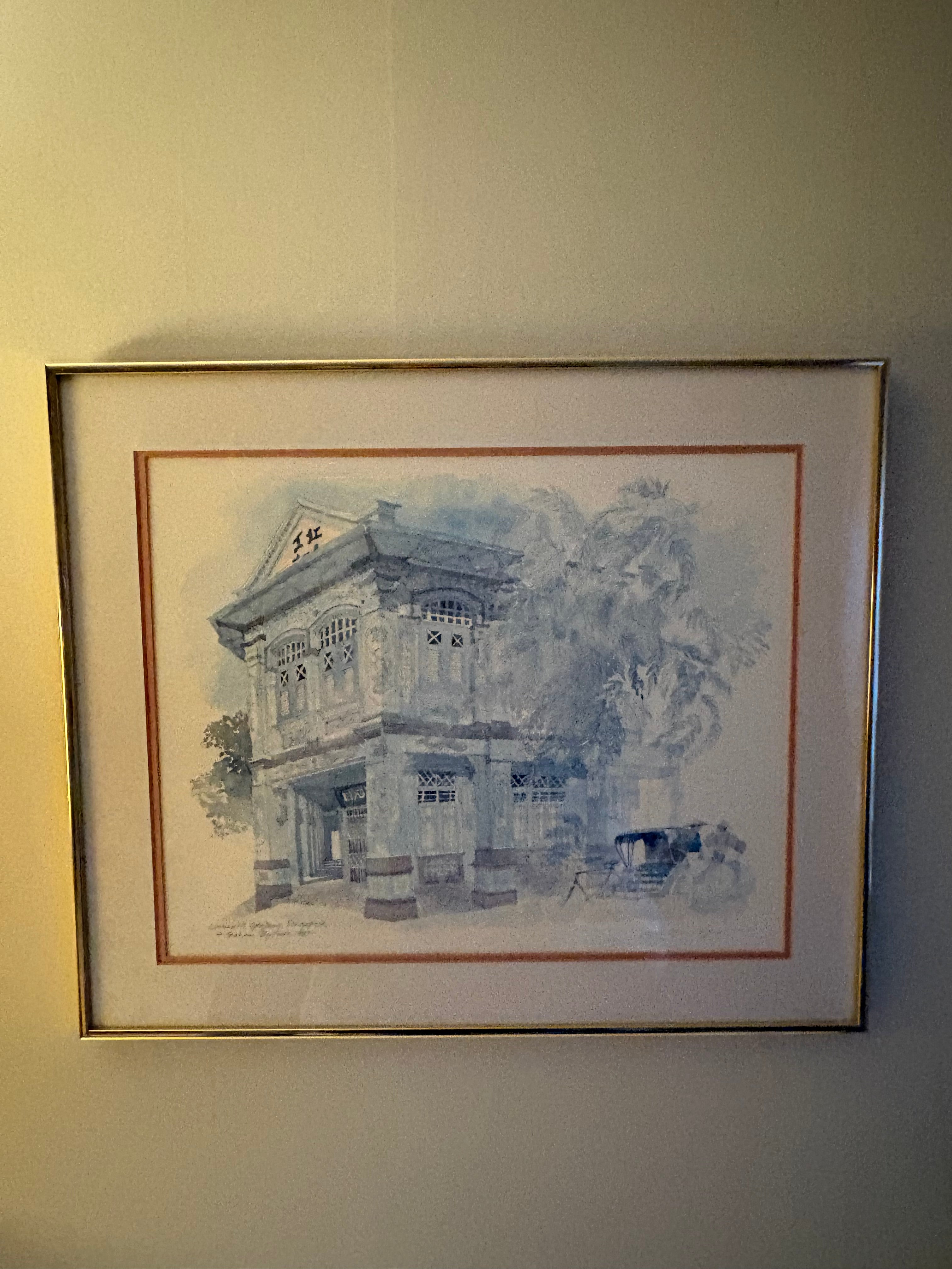 Vacker retro litografi utav konstnären Graham Byfield. Lovong 19 Gaylang Singapore 1987, Nr 222/500.